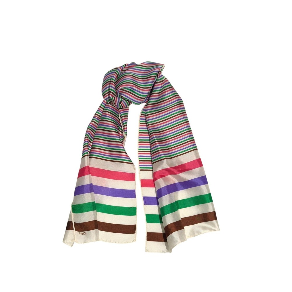 Vtg Echo Rayon Silk Scarf Multicolor Stripe Mod Designer Accessory 70-80s Japan